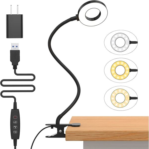Quality Desk Lamp 3 Color Modes & 10 Brightness LED Reading Light with Clamp, Flexible Gooseneck Book Light Clip on Table for sale