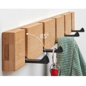 Convenient Storage Bamboo Wall Mounted Coat Rack With 5 Dual Rails Hooks For