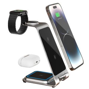 15W Aluminum Alloy 3 In 1 Wireless Charging Stand for Smart Devices