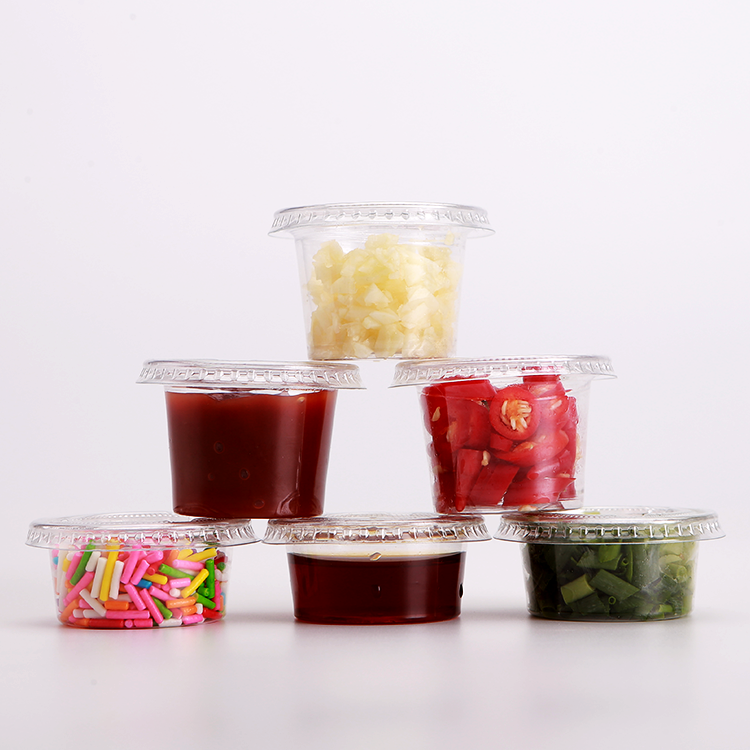 PLA Biodegradable Clear Disposable Plastic Restaurant Sauce Cup Container With Lid Portion Cup