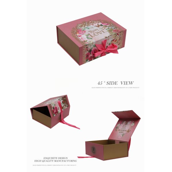 Collapsible Magnetic Closure Gift Box With Ribbon , Paper Gift Box Rose Red Color