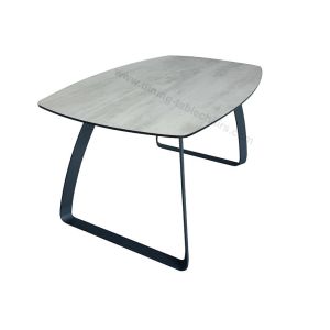 HPL Laminated Fixed Dining Table Horsebelly 1.6 Meter Stylish Legs 8 Seats