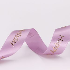 Smooth Surface Silver Printed Ribbon , Single Face Pink Fabric Ribbon