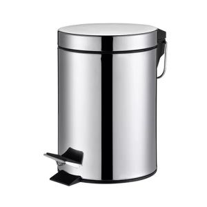 SS Round Trash Bin with Rolling Cover Foot Pedal Bin Stainless Steel Trash Can