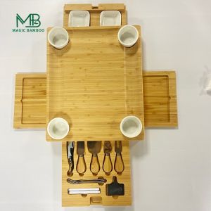 Natural Bamboo Kitchen Cutting Board With Multifunctional Knives And Drawer