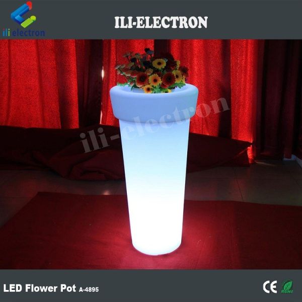 Tall Round Illuminated LED Plastic Flower Pot / Flower Planter