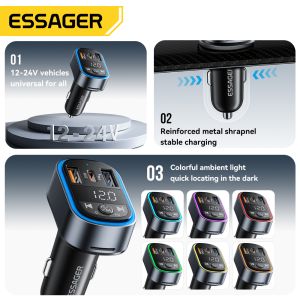 ESSAGER F748 Bluetooth Car Charger with PD 35W Fast Charging Dual-port Type-C +