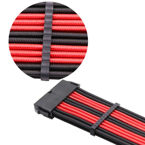 Extension Cord Power Cable ATX 24Pin braided extension cable Black&Red 18AWG