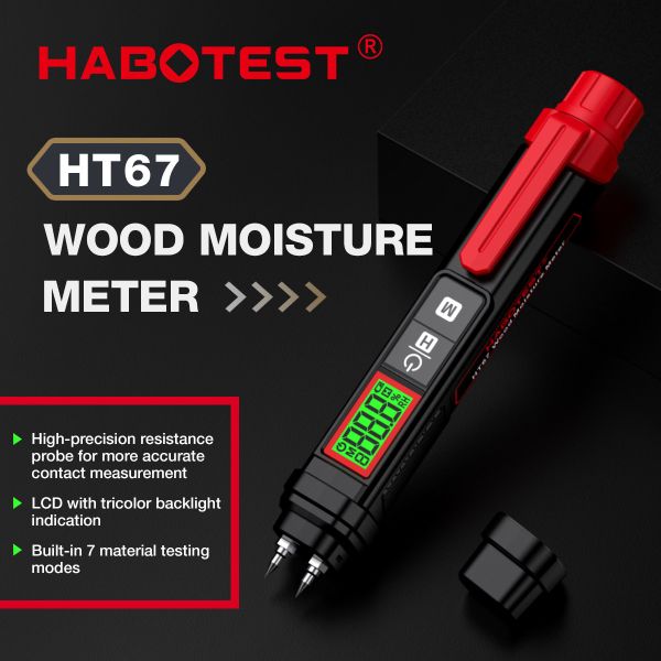 HT67 Digital Wood Moisture Meter Professional Wood Humidity Tester 0~58% Portable Pen-Type Timber Hygrometer Meter