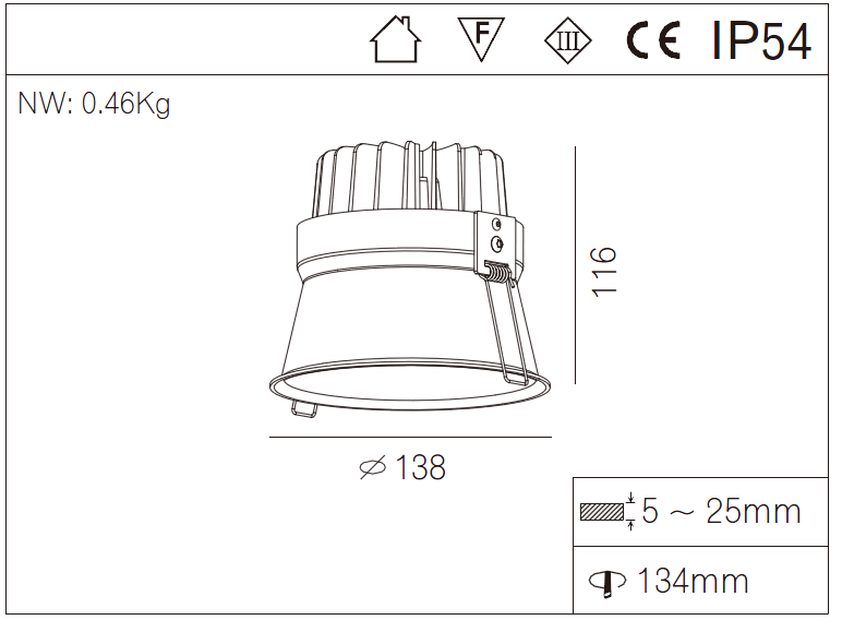 IP54 COB Round 30W LED Recessed Downlight Dimmable Anti-Glare Commercial LED Recessed Downlight