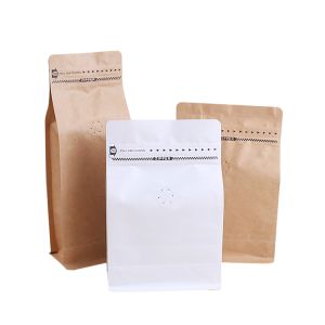 Aluminum Foil Liner Matte White 8 Oz Coffee Bags With Valve Square Bottom Zipper