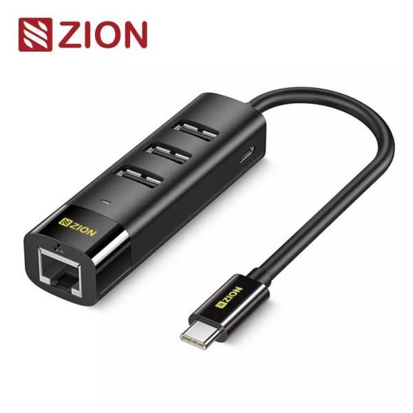 Quality Type-C/100Mbps Ethernet Adapter + 3-Port USB 2.0 Hub Black  All-in-One USB-C Network And Expansion Solution for sale