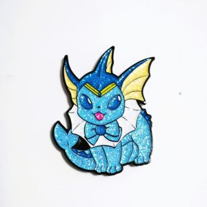Pokeman Game Glitter Enamel Lapel Pins Vaporeon Design With Rubber Clutches