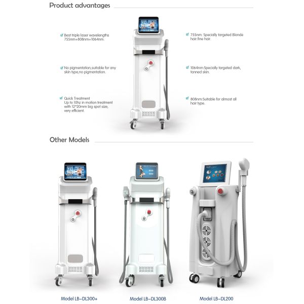 TEC cooling triple wavelenght diode laser cheap laser hair removal machine 