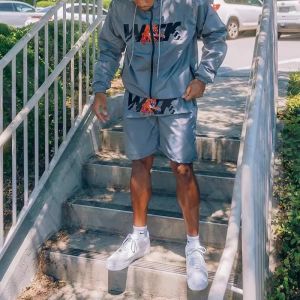 Custom Embroidery logo Two Piece Set Patchwork Zip up Nylon Polyester Streetwear