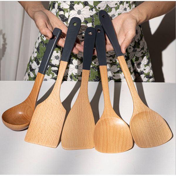Custom Teak Wooden Kitchen Utensil Set Kitchenware Tool Food Grade