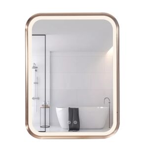 Square LED Bathroom Mirror Light Time Temperature Function