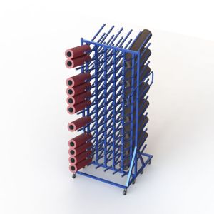 Double Sides Roller Industrial Display Stands With Six Columns Upright Pole