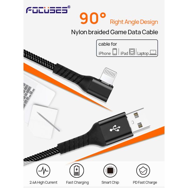 90 Degree USB Lightning Charging Cable Sync Data PD 18W Charging