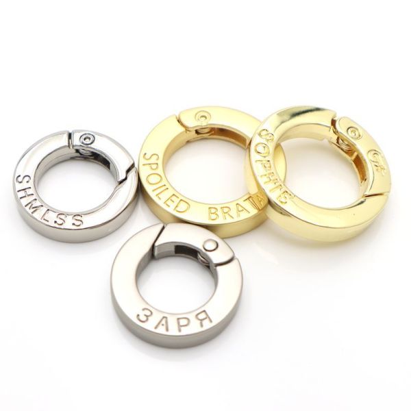 Round Spring Clasp Spring Openable O Ring Custom Metal Spring Ring Carabiner with Engraved Text