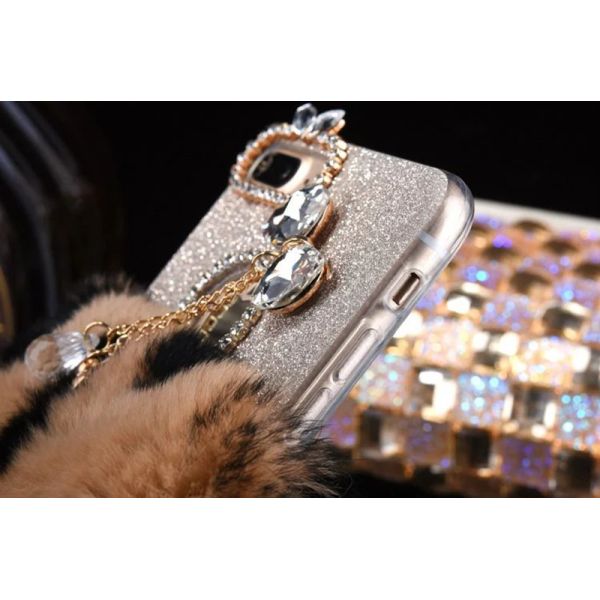 Luxury Real Seto Rabbit Hair Glitter Drill Back Cover Cell Phone Case for iPhone7 6s Plus 5s