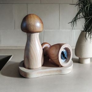 Mashroom Shape Acacia Wood Salt And Pepper Grinder Set With Manual Adjustable