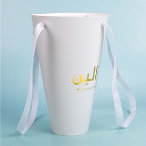 Waterproof PVC Folding Cardboard Gift Boxes Cone Flower Box With Handle