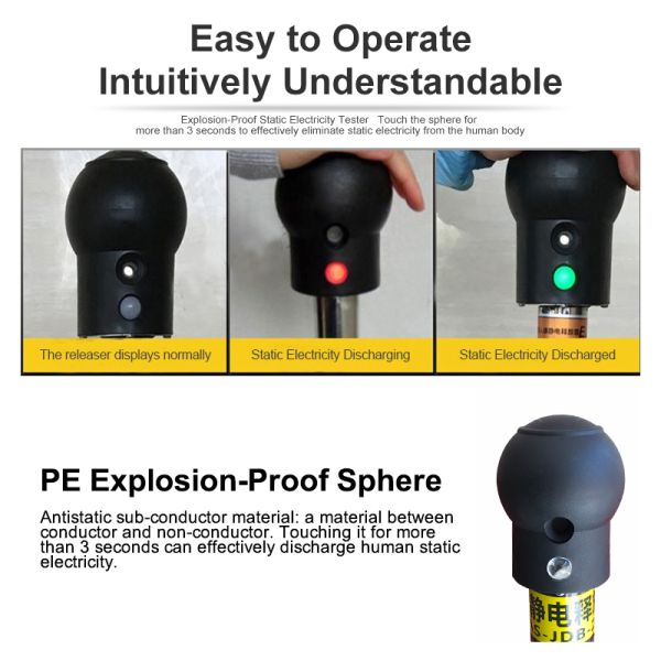Human Body Static Elimination Releaser, Industrial Explosion-Proof Touch Static Discharge Ball with Sound and Light Alarm