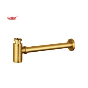 China Zinc Bottle Trap Lavatory Wash Basin Drainer Siphon Bathroom For Wash Basin Brushed TI-Gold OEM on sale