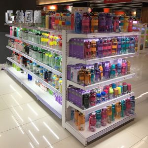 Double Sided Convenience Store Display Shelves Supermarket Shelving