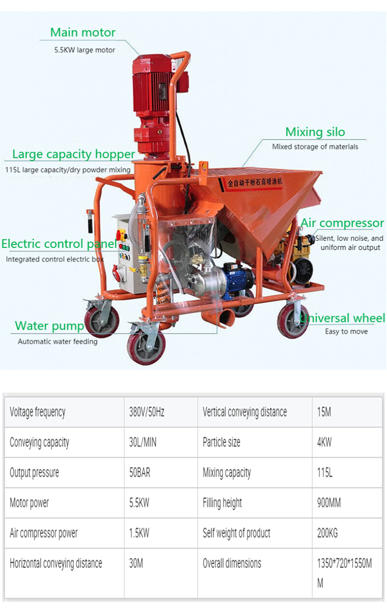 Small Wall Plastering Machine for Construction Max. Horizontal Conveying Distance 30M
