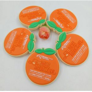 Custom Orange Shape Embossed Rubber Soft PVC Badges With Safety Pins For Alibaba