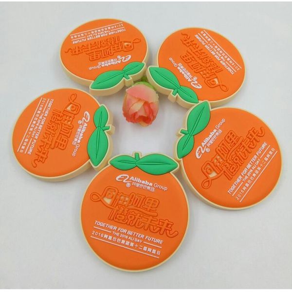 Custom Orange Shape Embossed Rubber Soft PVC Badges With Safety Pins For Alibaba