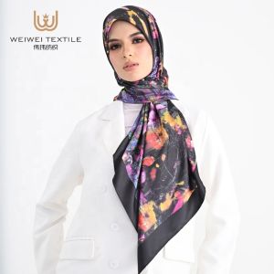 Wholesale Custom Printed Watercolor Summer Shimmer Square Scarf Comfortable Satin Silk Hijab Shawl for Women Factory Direct from china suppliers