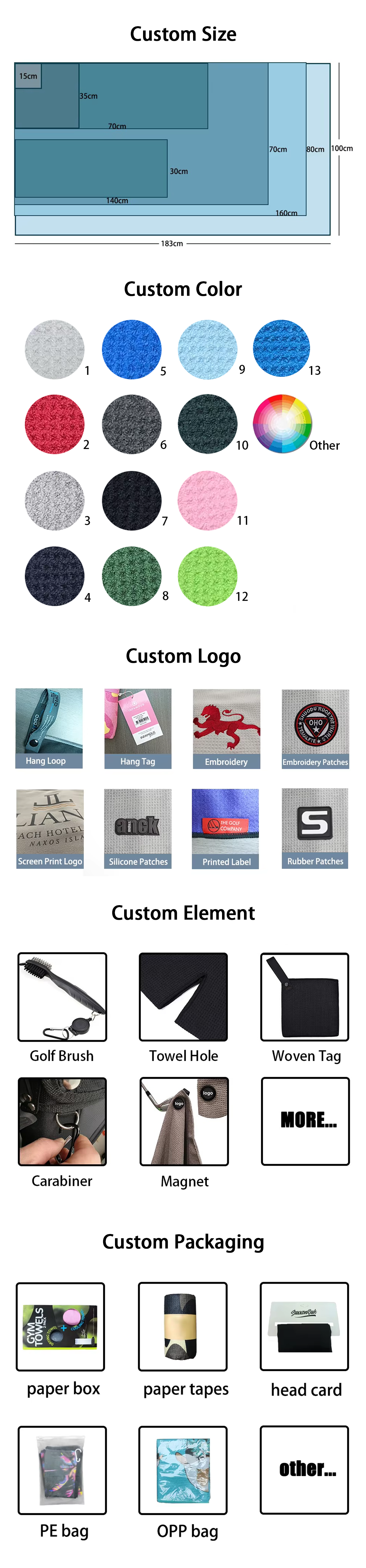Customized Embroidery Logo Clip Convenient Hook Loop Waffle Microfiebr Golf Towel