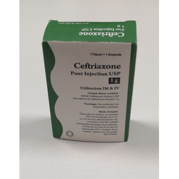 Ceftriaxone Sodium For Injection 1g/10ml+10ml water, 1pc+1pc/box, GMP medicine