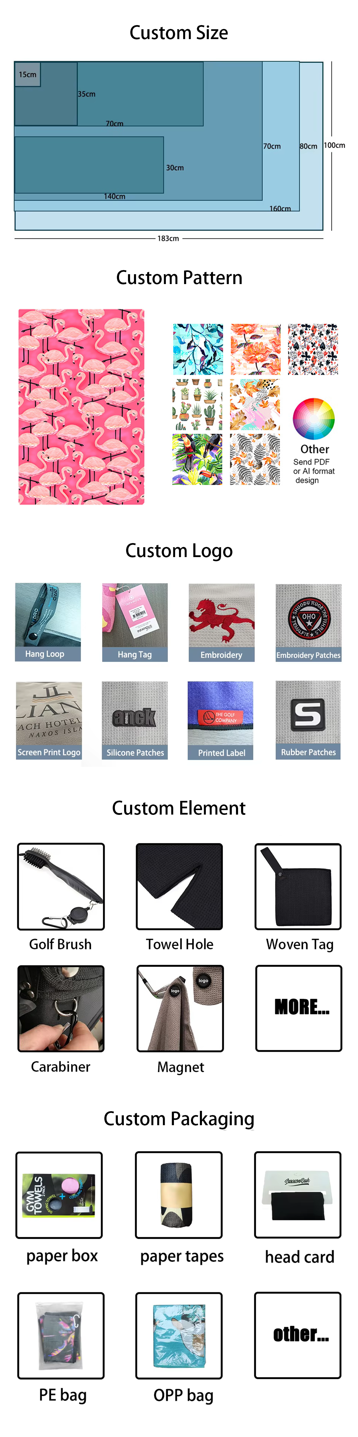 Square Shape Microfiber Golf Towels Plain Logo Design