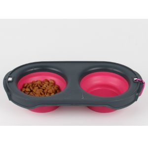 Pet Supplies Dog TEP Folding Portable Silicone Double Bowl Cat Dog Universal