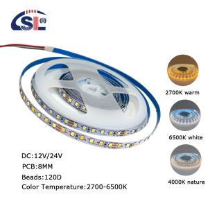 CCT 12V24V 8mm 120leds 3000K-6500K Flexible Dual Color Electroplate SMD2835 LED