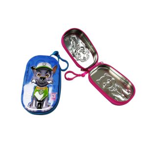 3D Embossing Cartoon Custom Tin Can Oval Zipper Metal Tin Box With Plastic