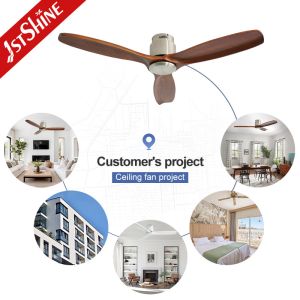 Modern 52" Low Profile DC Adjustable Wind Flush Mounted Ceiling Fan with Wood