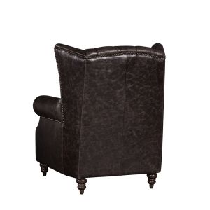 Retro Distressed Leather Winged Armchair , High Back Upholstered Chairs With