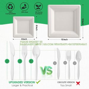 Compostable Paper Plates Set 300pcs Disposable Sugarcane Plates Eco-Friendly