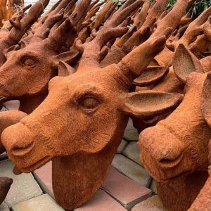 18 Inch Height Rusted Lion Face Sculpture Unique Cast Iron