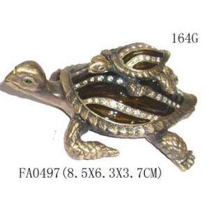 Lovely turtle metal alloy pewter jeweled enameled trinket box