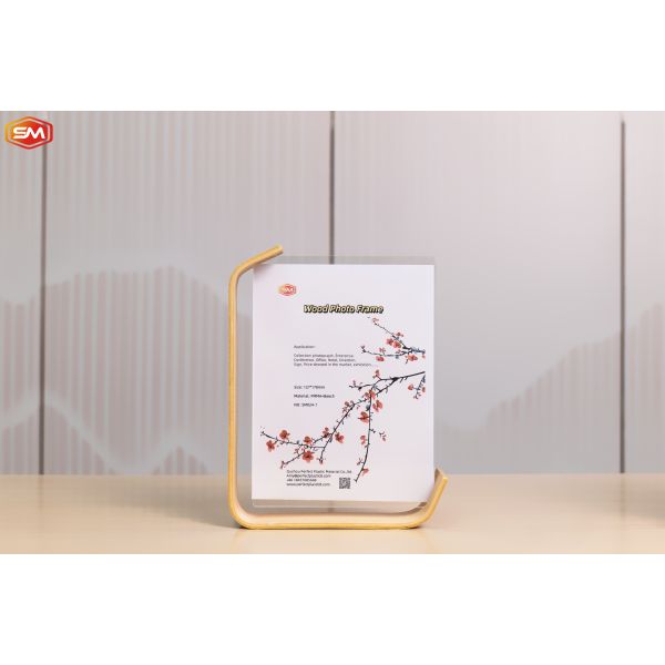 New Product Clear L Shape Acrylic Photo Picture Frame with Wood Base Advertising Poster