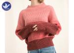 Sexy Off Shoulder Womens Knit Pullover Sweater , Pink Stripes Winter Knitted
