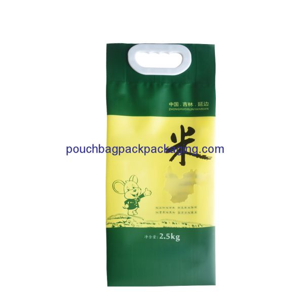 Handle back seal rice bag plastic, poly food packaging bag with handle for rice