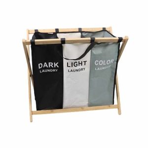 Reusable Folding Collapsible Laundry Hamper For Clothes Socks Sturdy Bamboo Wood