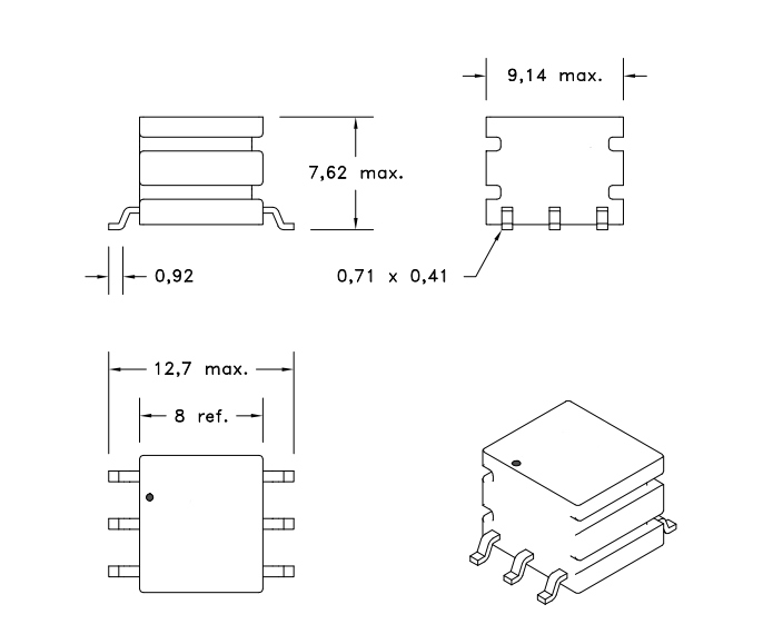 750313638 Surface mount Low profile Push-Pull Transformers For Medical equipment